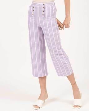 striped flat front trousers