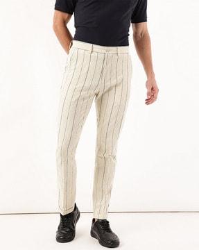 striped flat-front trousers