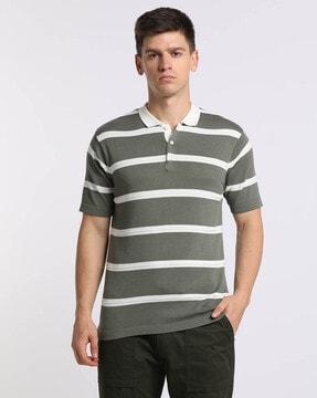 striped flat-knit polo t-shirt