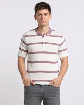 striped flat-knit polo t-shirt