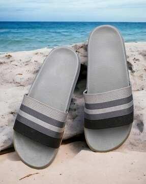 striped flip-flops