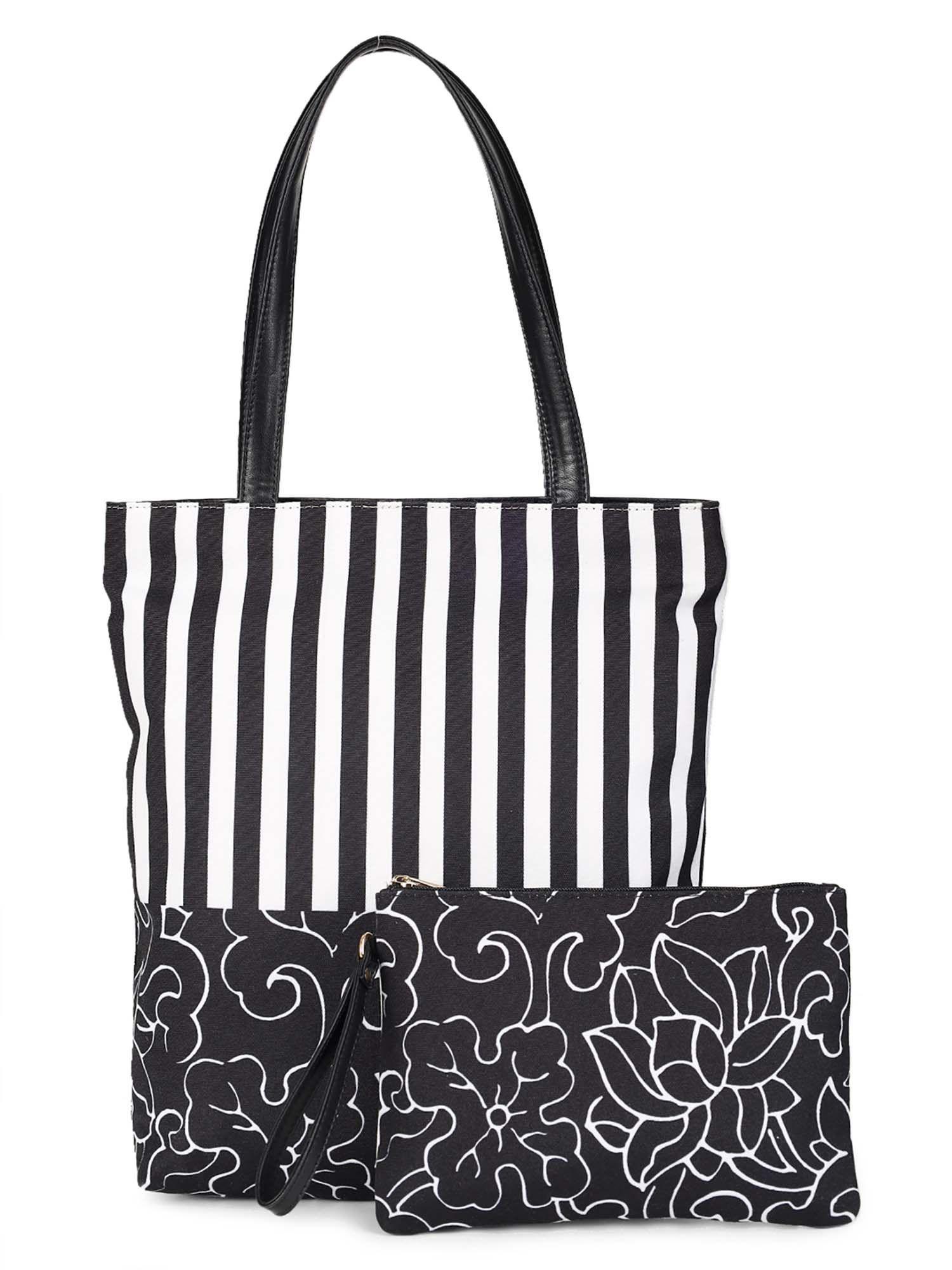 striped floral canvas tote