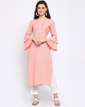 striped flounce sleeves straight kurta