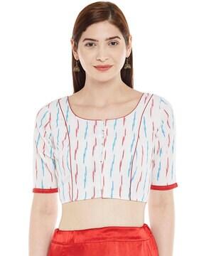 striped front-open blouse