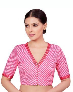 striped front-open blouse