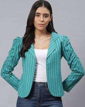striped front-open jacket