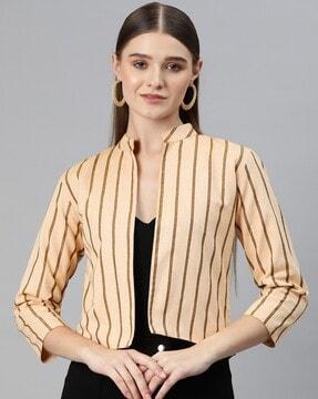 striped front-open jacket