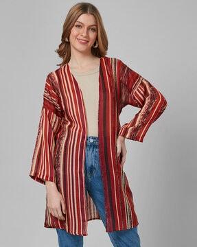 striped front open shrug