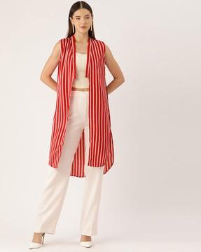 striped front-open shrug