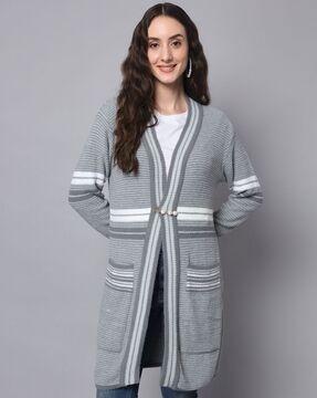 striped front-open shrug