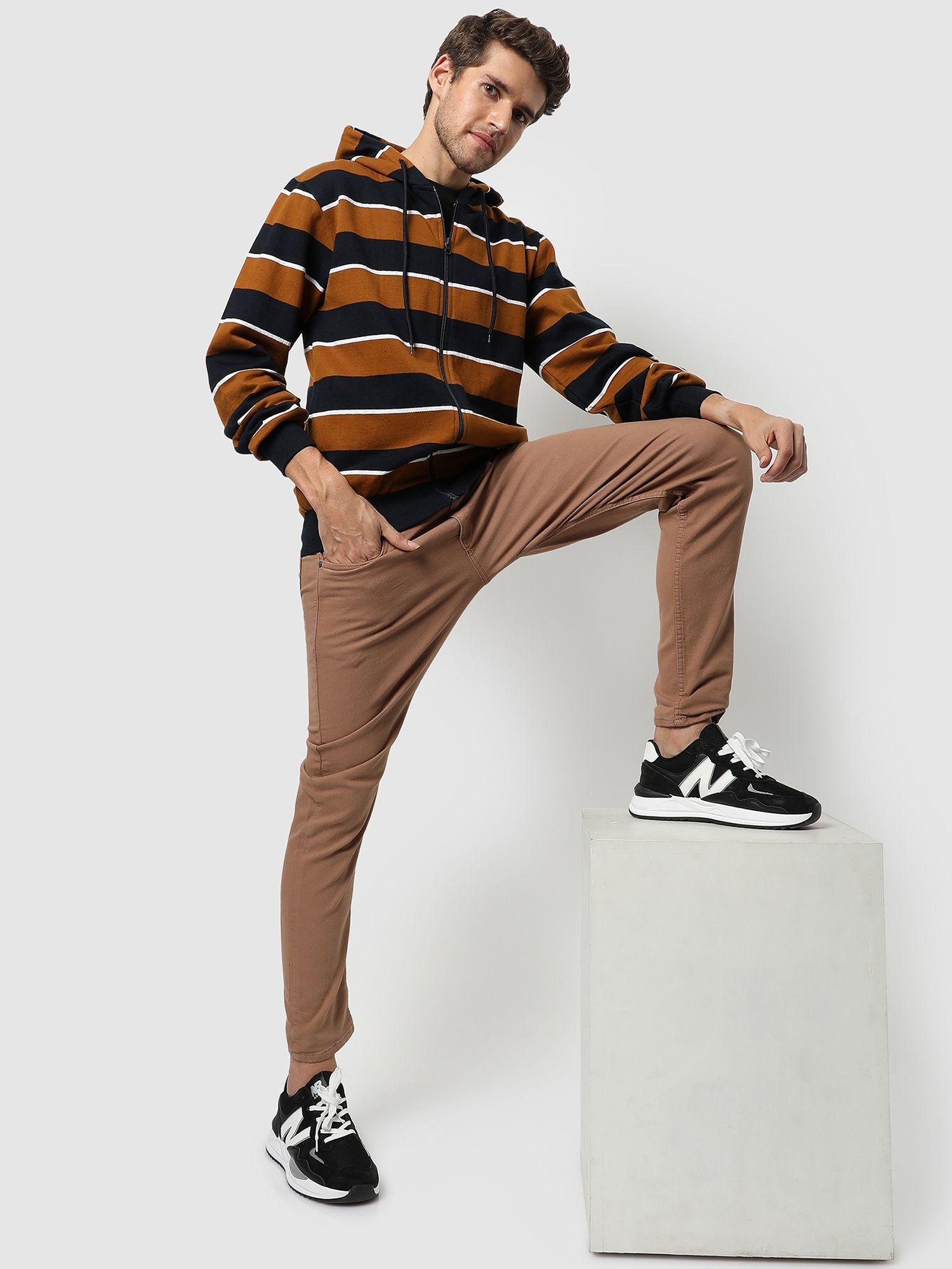 striped full sleeve stylish hooded sweatshirt