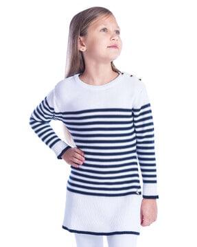 striped full sleeves mini dress