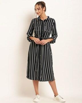 striped full sleeves shirt dress