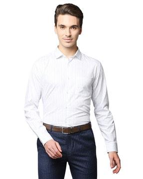 striped full-sleeves shirt with cutaway collar