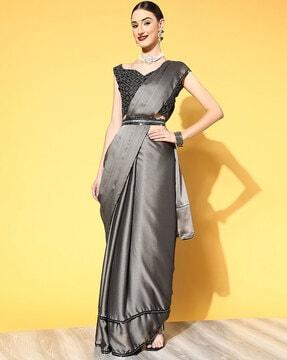 striped georgette belted saree