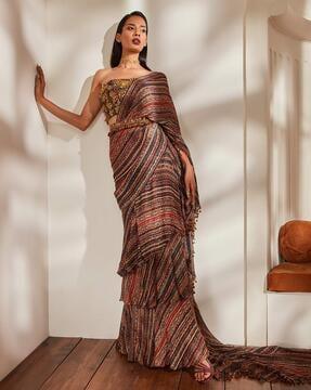 striped georgette saree with belt