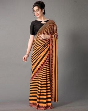 striped georgette saree with contrast border