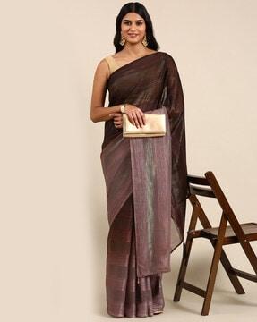 striped georgette saree with tassels