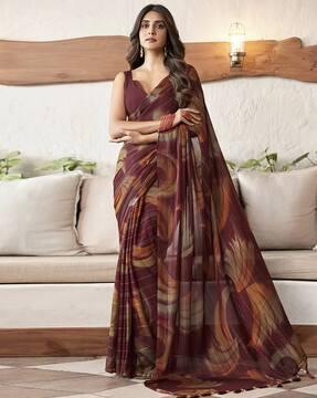 striped georgette saree with tassels