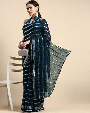 striped georgette traditional saree with blouse piece