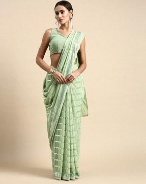 striped georgette traditional saree with blouse piece