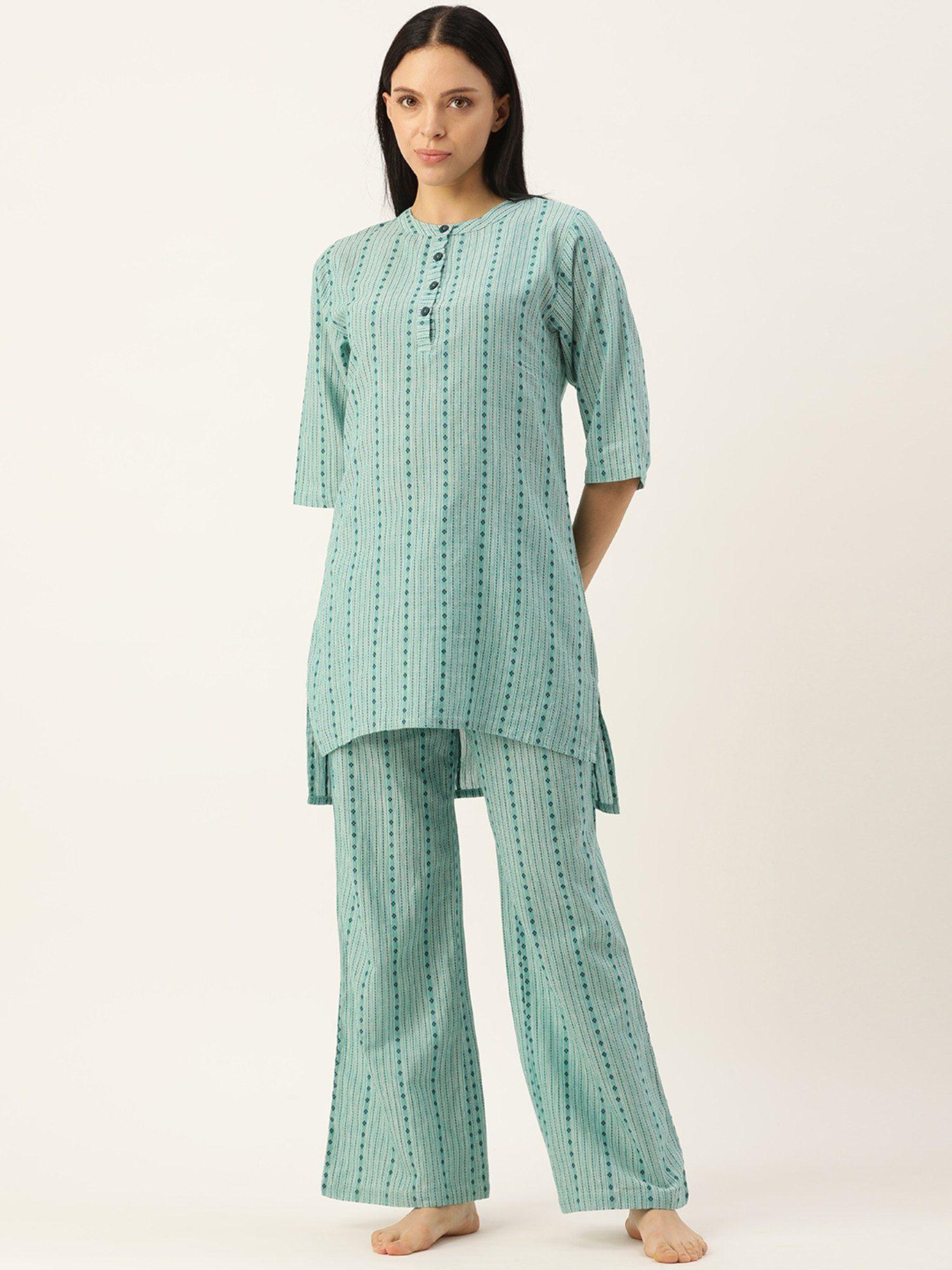 striped green kurta & palazzo (set of 2)