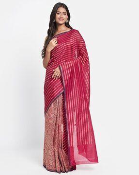 striped half & half saree with contrast border