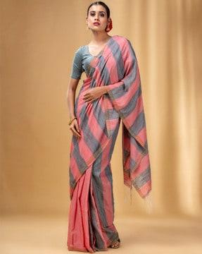 striped half-and-half saree with tassels