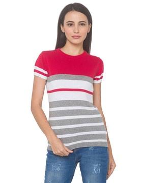 striped half sleeves sweatshirt
