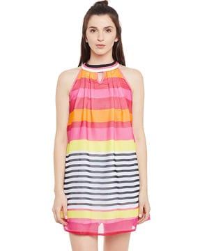 striped halter-neck a-line dress