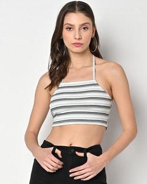 striped halter-neck crop top