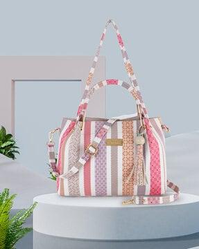 striped handbag bag with detachable shoulder strap