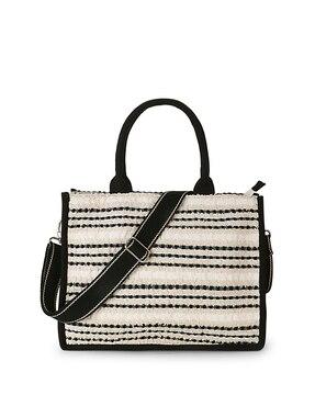 striped handbag with zip closure