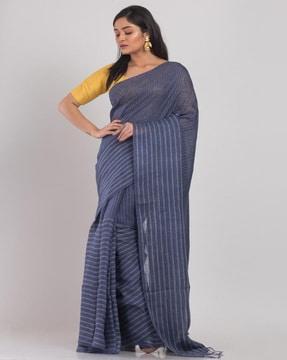 striped handloom pure linen saree