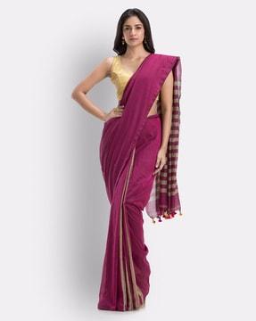 striped handloom saree with tassels