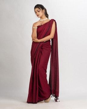 striped handloom saree with tassels