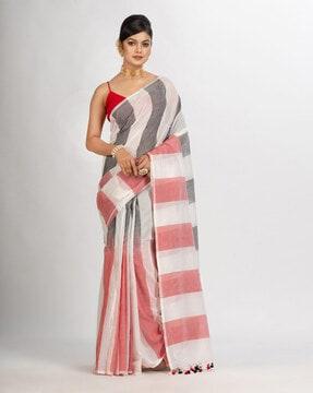 striped handloom saree with tassels