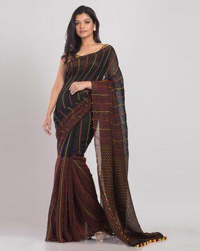 striped handwoven linen traditional saree