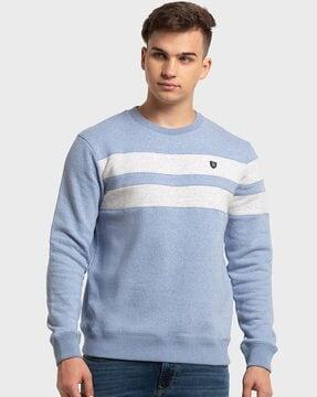 striped henley-neck sweatshirt