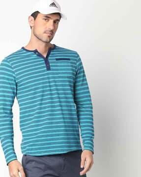 striped henley t-shirt with patch pocket