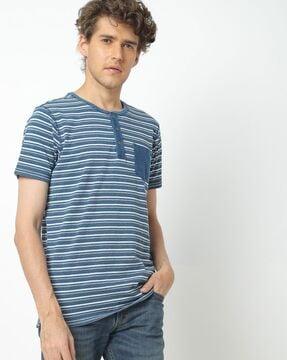 striped henley t-shirt with patch pocket