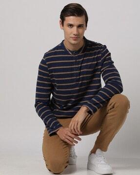 striped henley t-shirt with patch pocket