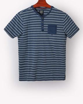 striped henley t-shirt with patch pocket