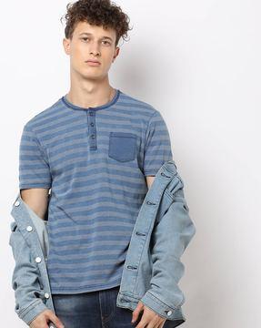 striped henley t-shirt with patch pocket