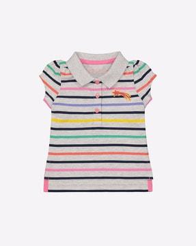 striped high-low polo t-shirt
