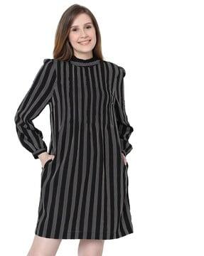 striped high-neck  shift dress