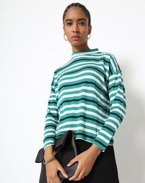 striped high-neck pullover
