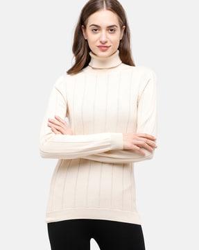 striped high-neck pullover