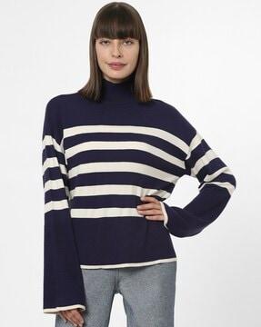 striped high-neck pullover