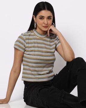 striped high-neck t-shirt